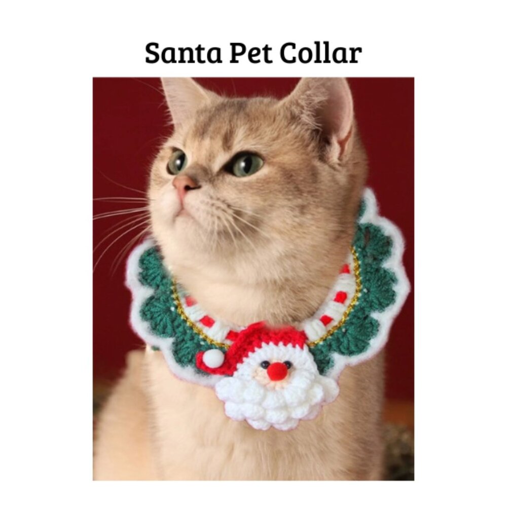 Crochet Holiday Pet Collar – Green & White Santa Bib – Christmas Bandana (Med)